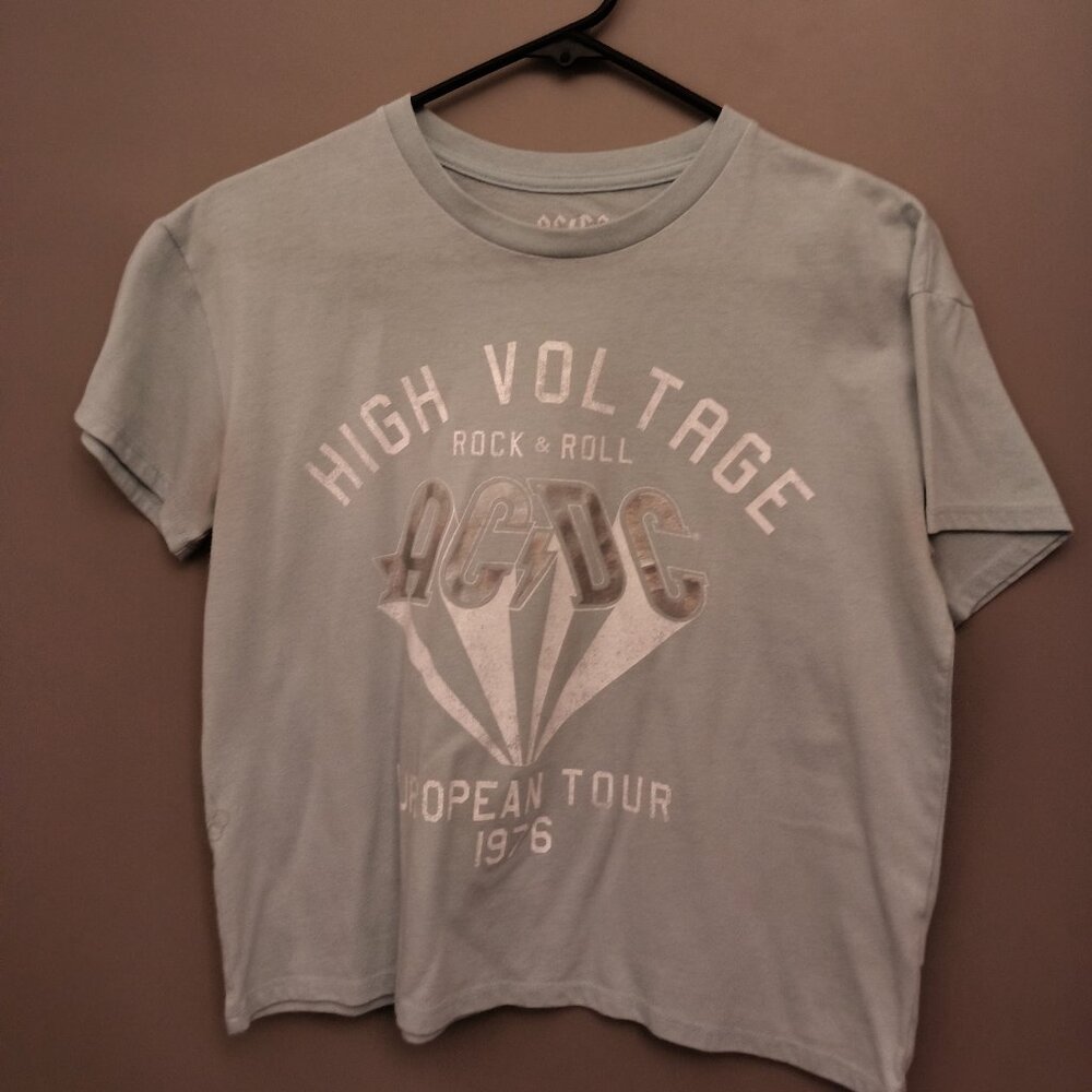 LIGHT BLUE PINK FLOYD HIGH VOLTAGE R & R  EUROPEAN TOUR 1976 CROP TOP SIZE XL